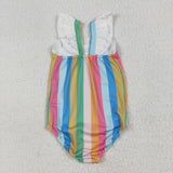 S0550 Colorful Stripe Girls Swimsuit Onesie