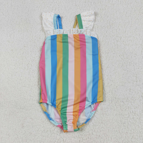 S0550 Colorful Stripe Girls Swimsuit Onesie