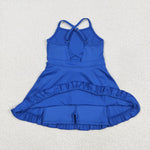 S0551 Solid Color Blue Yoga Girl's Dress Onesie