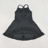 S0552 Solid Color Black Athletic Yoga Girl's Dress Onesie