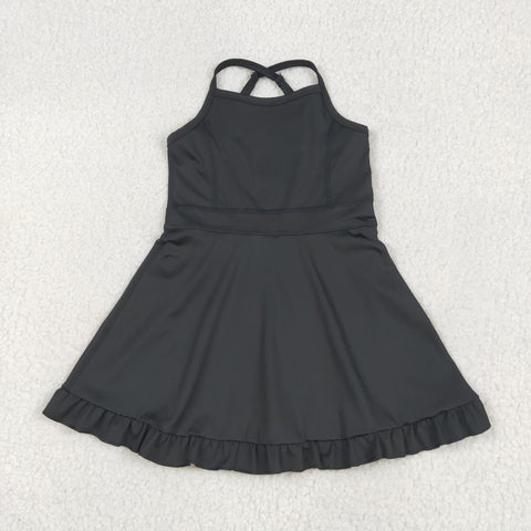 S0552 Solid Color Black Athletic Yoga Girl's Dress Onesie