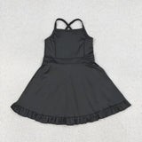 S0552 Solid Color Black Athletic Yoga Girl's Dress Onesie