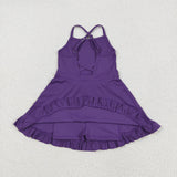 S0554 Solid Color Purple Yoga Girl's Dress Onesie
