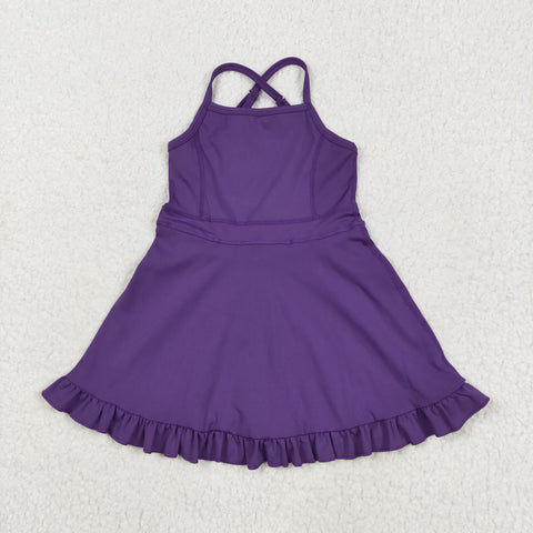 S0554 Solid Color Purple Yoga Girl's Dress Onesie