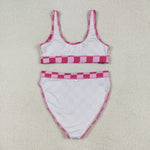 S0559 Pink Plaid Summer Women Adult Swimsuit