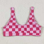 S0559 Pink Plaid Summer Women Adult Swimsuit