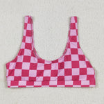 S0559 Pink Plaid Summer Women Adult Swimsuit