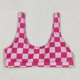 S0559 Pink Plaid Summer Women Adult Swimsuit