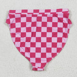 S0559 Pink Plaid Summer Women Adult Swimsuit