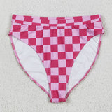 S0559 Pink Plaid Summer Women Adult Swimsuit