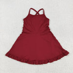 S0568 Solid Color Wine Red Sports Yoga Girl's Dress Onesie