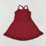 S0568 Solid Color Wine Red Sports Yoga Girl's Dress Onesie