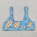 S0577 Ice Cream Drip Sprinkles Blue Summer Women Adult Swimsuit