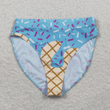 S0577 Ice Cream Drip Sprinkles Blue Summer Women Adult Swimsuit