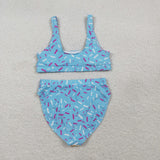 S0577 Ice Cream Drip Sprinkles Blue Summer Women Adult Swimsuit