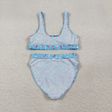 S0577 Ice Cream Drip Sprinkles Blue Summer Women Adult Swimsuit