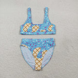 S0577 Ice Cream Drip Sprinkles Blue Summer Women Adult Swimsuit