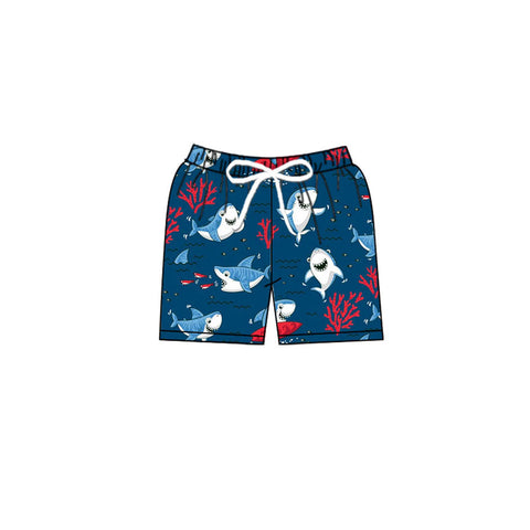 Preorder MOQ 5 pcs Ocean Shark Blue Boy's Shorts Swim Trunks