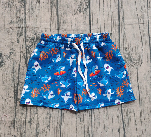 Preorder Samples S0585 Ocean Shark Blue Boy's Shorts Swim Trunks