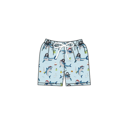 Preorder MOQ 5 pcs S0586 Ocean Shark Blue Boy's Shorts Swim Trunks