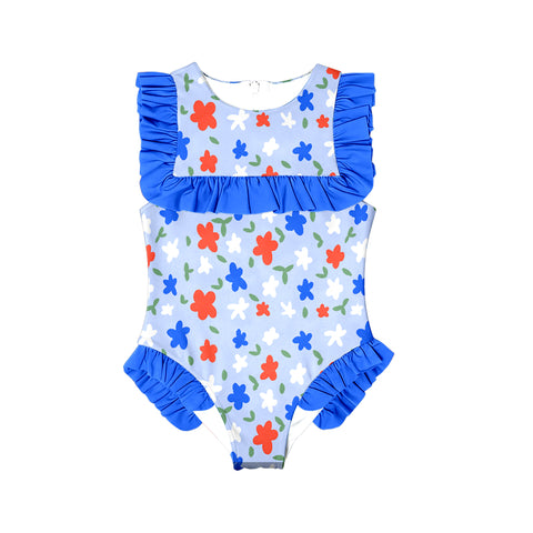 Preorder 11.27 MOQ 5 pcs S0592 Flower Blue Girls Swimsuit Onesie