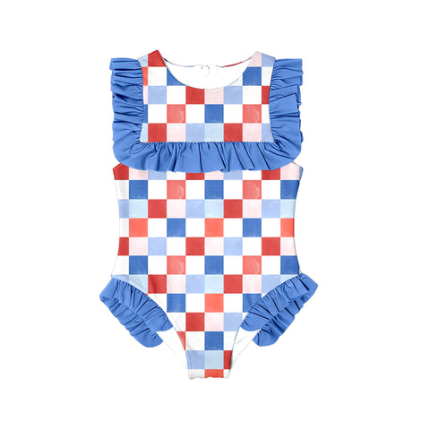 Preorder 11.27 MOQ 5 pcs S0593 Plaid Blue Girls Swimsuit Onesie