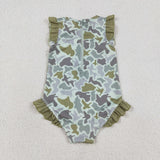 S0596 Hunting Camo Mallard Ducks Girls Swimsuit Onesie