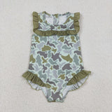 S0596 Hunting Camo Mallard Ducks Girls Swimsuit Onesie