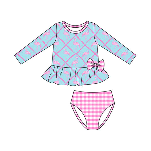 Preorder MOQ 5 pcs S0601 Flamingo Pink Girls Swimsuit Set