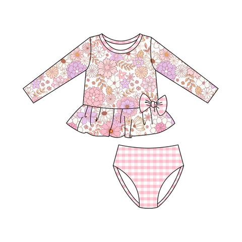 Preorder MOQ 5 pcs S0602 Flower Pink Girls Swimsuit Set