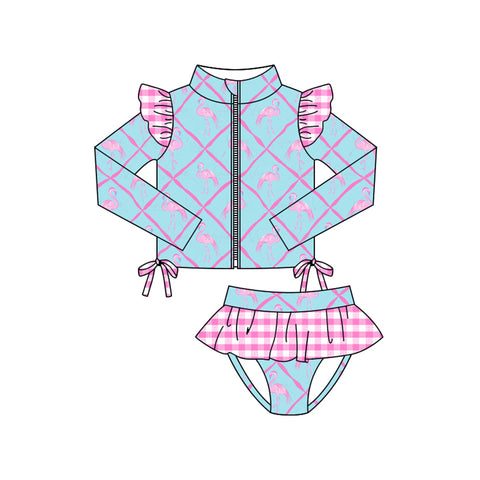 Preorder MOQ 5 pcs S0604 Flamingo Pink Coat Girls Swimsuit Set