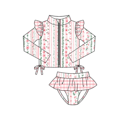 Preorder 12.04 MOQ 5 pcs S0606 Flower Pink Coat Girls Swimsuit Set