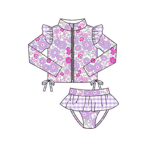 Preorder 12.04 MOQ 5 pcs S0607 Flower Purple Coat Girls Swimsuit Set