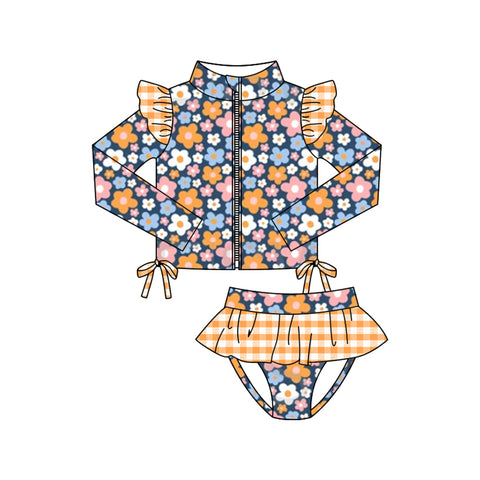 Preorder 12.04 MOQ 5 pcs S0609 Flower Orange Coat Girls Swimsuit Set