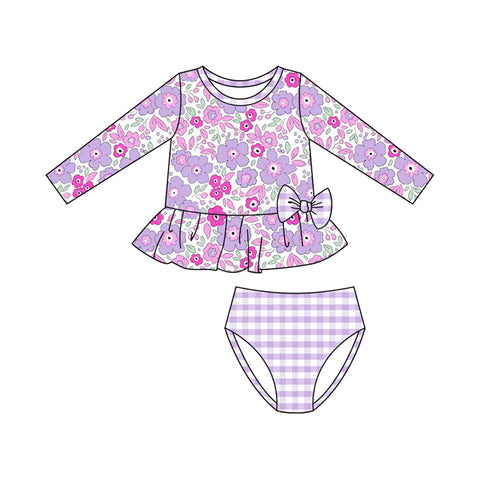 Preorder 12.04 MOQ 5 pcs S0611 Flower Purple Girls Swimsuit Set