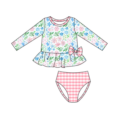 Preorder 12.04 MOQ 5 pcs S0612 Flower Pink Girls Swimsuit Set