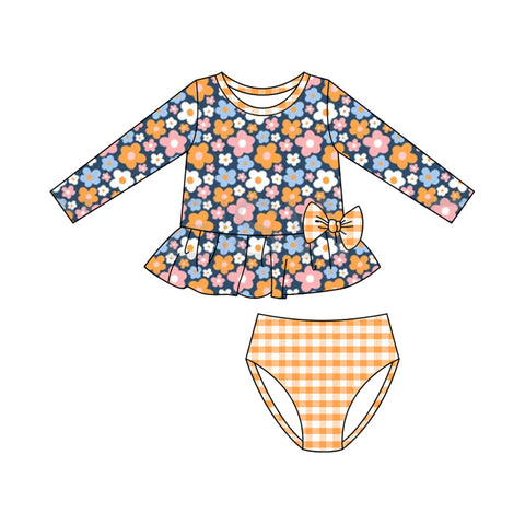 Preorder 12.04 MOQ 5 pcs S0613 Flower Orange Girls Swimsuit Set