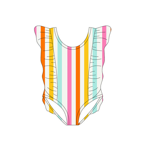 Preorder 12.11 MOQ 5 pcs S0616 Colorful Stripe Girls Swimsuit Onesie