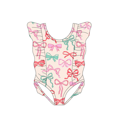 Preorder 12.11 MOQ 5 pcs S0619 Bows Pink Girls Swimsuit Onesie