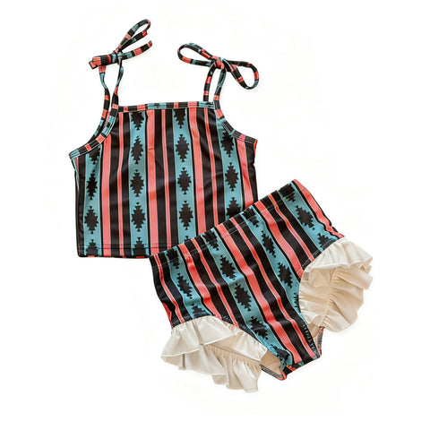 Preorder 12.14 MOQ 5 pcs S0624 Western Stripe Girls Swimsuit Set