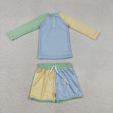 S0634 Solid Color Blue Green Yellow Boys Swimsuit Set