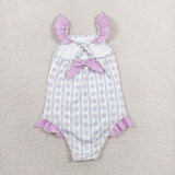 S0643 Flower Purple Girls Swimsuit Onesie