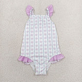 S0643 Flower Purple Girls Swimsuit Onesie