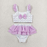 S0644 Flower Purple Girls Swimsuit Set