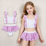 S0644 Flower Purple Girls Swimsuit Set