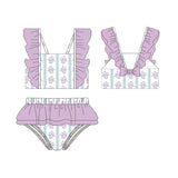Preorder Samples S0644 Flower Purple Girls Swimsuit Set