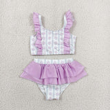 S0644 Flower Purple Girls Swimsuit Set