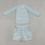 S0649 Mint Stripe Boys Swimsuit Set