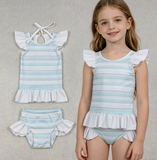 S0652 Mint Stripe Girls Swimsuit Set