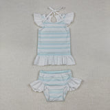 S0652 Mint Stripe Girls Swimsuit Set